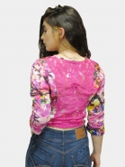 Camisa Rosa Estampada Com Renda Gatabakana